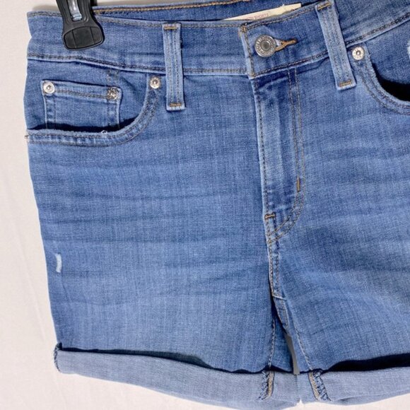 Levi’s Blue Mid Rise Mid Length Shorts Lightly Distressed Denim Jean Shorts 27 - Picture 13 of 15